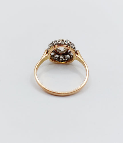 Antik ring Prästkrage i 18k roséguld och Platina, gamla slipade diamanter 