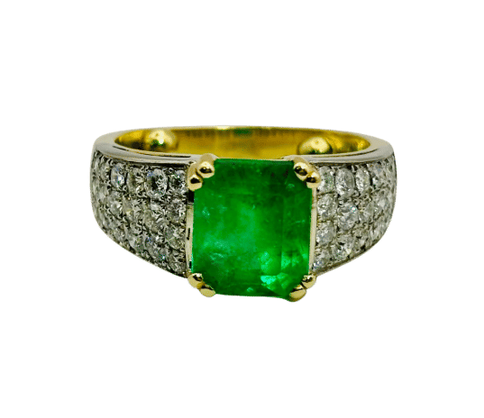 Bague 55 Bague en or avec émeraude et diamants – joaillerie haut de gamme 58 Facettes 50334