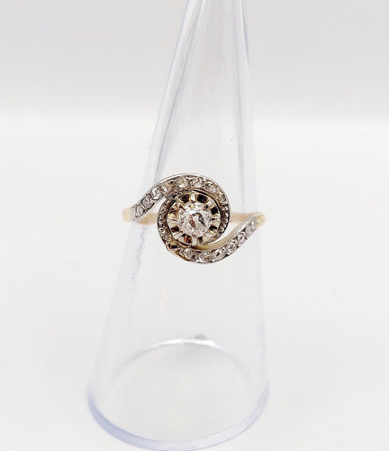 Bague 53 Bague tourbillon antique en or 18k et platine, diamant 0,25 carat et diamants 58 Facettes A06348