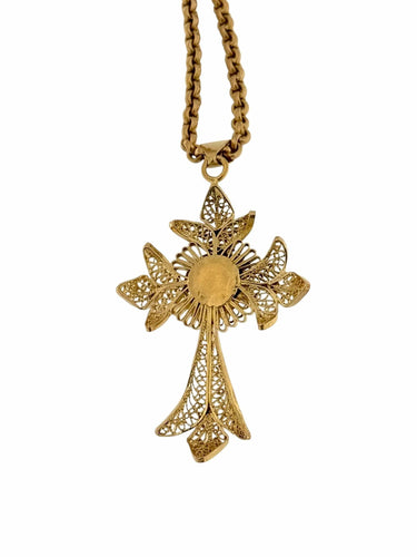 Collier Crucifix portugais traditionnel fabriqué main, chaîne or jaune 58 Facettes