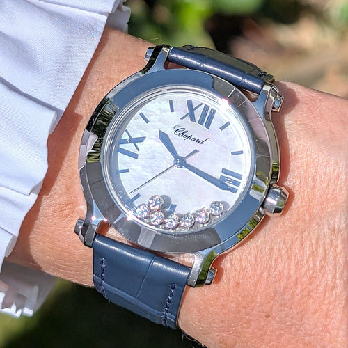 Montre Chopard Happy Sport  7 Diamonds MOP Mother of pearl Dial Sapphire Crown 8475 58 Facettes