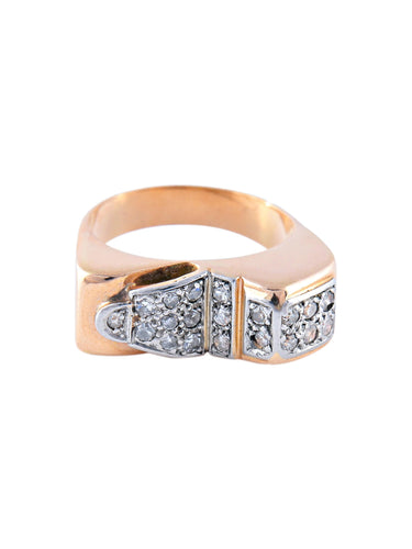 Bague 57 Bague Tank Asymétrique Or Jaune Diamants 58 Facettes