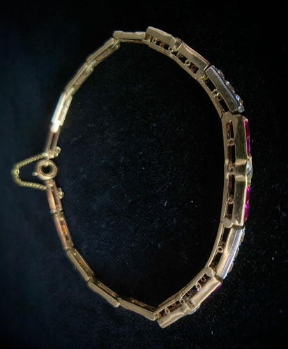 Bracelet bracelet en or jaune 18K orné de rubis et brillants 58 Facettes