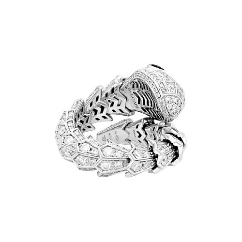 Bague 53 Bague BULGARI "Serpenti", en or blanc, diamants et émeraudes. 58 Facettes 34622