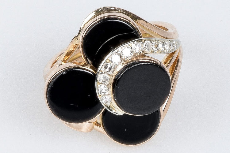 Bague 60 Bague en or rose 18 carats orné de 4 onyx et 13 diamants taille rond 58 Facettes BGDNB203