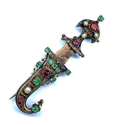 Broche Broche sabre en argent émeraudes perles 58 Facettes AB360