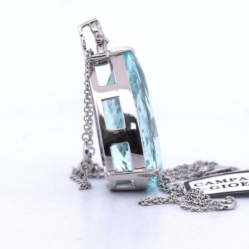 Pendentif PENDENTIF EN OR BLANC 18KT - AIGUE-MARINE et DIAMANTS 58 Facettes