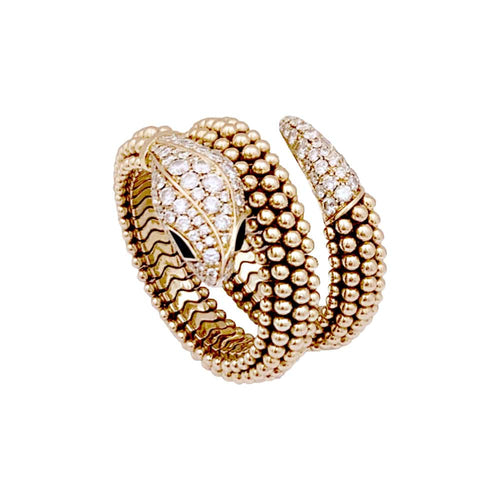 Bague 56 Bague Bulgari, "Serpenti" or rose, diamants et onyx. 58 Facettes 35177