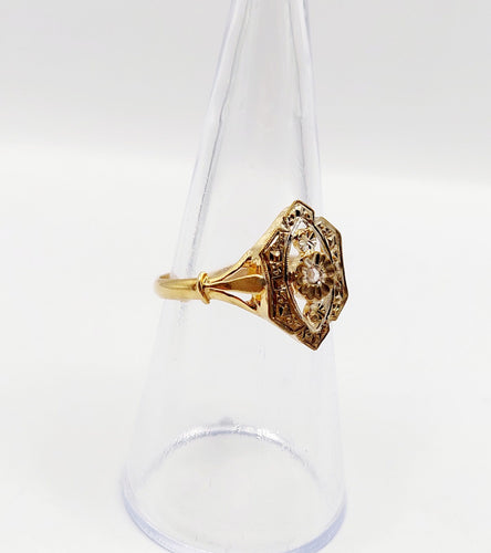 Bague 53.5 Bague marquise Art Déco or jaune, diamant taille rose (circa 1910) 58 Facettes A06376