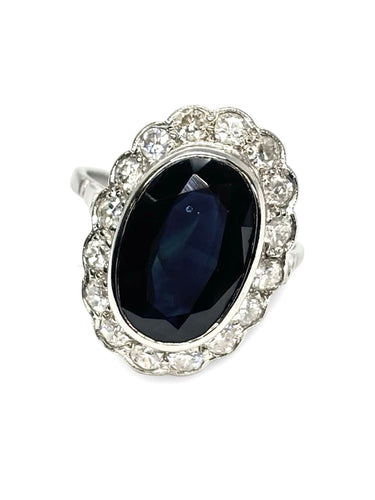 Bague platine saphir 4 ct et diamants 0,50 ct