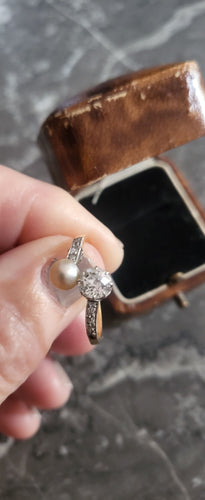 Bague 53 Belle Epoque Bague Toi et Moi en or blanc, diamants, perle naturelle 58 Facettes