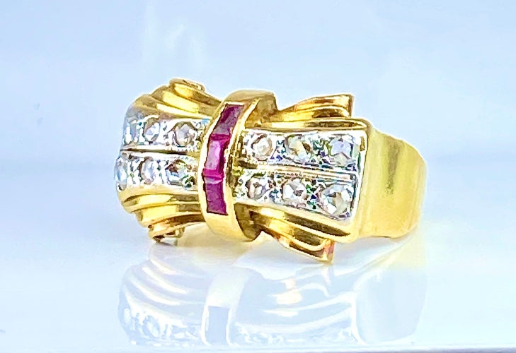 Bague 53 Bague Tank en or jaune 18 carats et diamants, vers 1930/1940 58 Facettes AB465