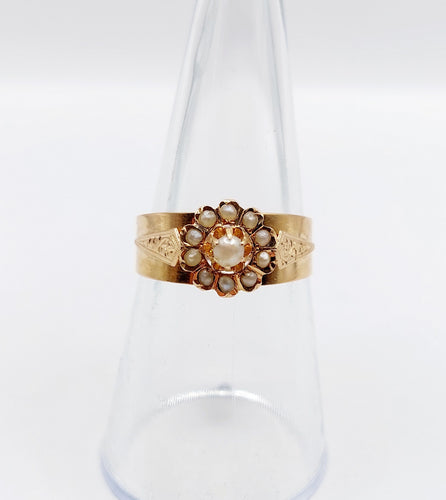 Bague 54.5 Bague marguerite antique en or rose 18k ornée de perles 58 Facettes A06486