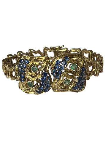 Bracelet LALAOUNIS - Bracelet or jaune, saphirs, émeraudes 58 Facettes LOT 6253