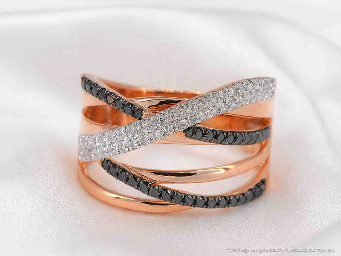 Bague 54 Bague en or rose sertie de diamants blancs et noirs taille brillant 58 Facettes 2183