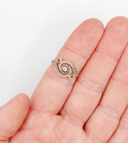 Bague 56 Bague tourbillon antique en or 18k et platine, diamant taille ancienne et diamants roses 58 Facettes A06434