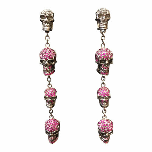 Boucles d'oreilles Paire de pendants d’oreilles « Têtes De Mort » Or, Rubis, Diamants Noirs 58 Facettes