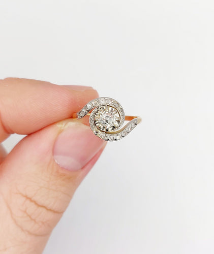 Bague 53 Bague tourbillon antique en or 18k et platine et diamants (circa 1900) 58 Facettes A06348