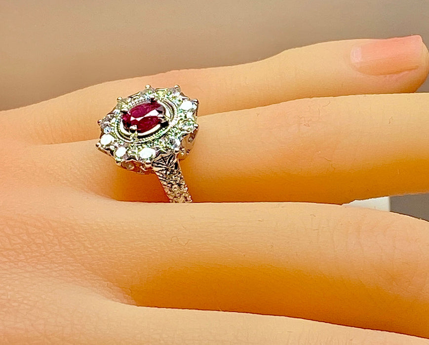 Bague 51 Bague marguerite or blanc rubis et diamants 58 Facettes AB413