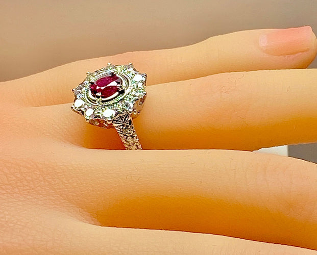 Bague Bague marguerite or blanc rubis et diamants 58 Facettes AB413
