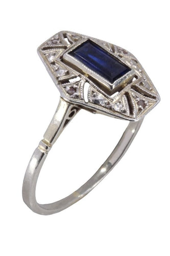 Bague 53 Bague art-déco saphir et diamant 58 Facettes 085851