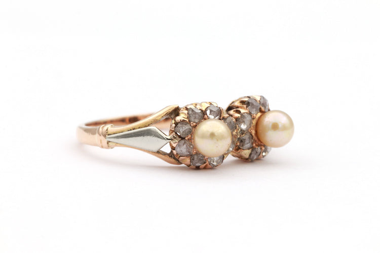 Bague 51 Bague Art Déco en or jaune et blanc sertie de perles fines et de diamants 58 Facettes 18911