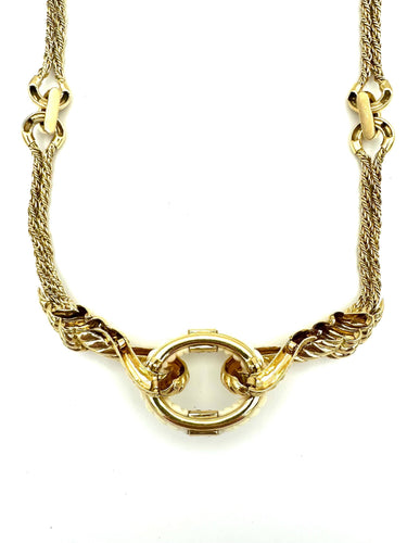 Collier VAN CLEEF & ARPELS. Collier vintage en or jaune 18K, ivoire et diamants 58 Facettes