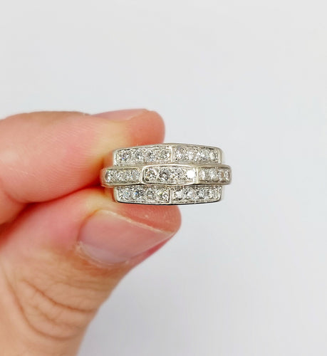 Anillo tank art déco oro blanco 18k y diamantes 