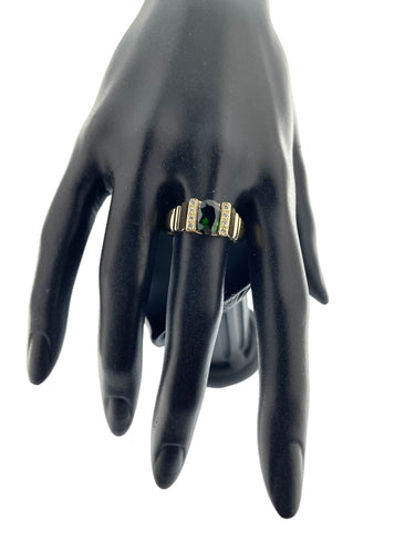 Bague 64 Bague en or jaune avec diamants et Diopside vert 58 Facettes