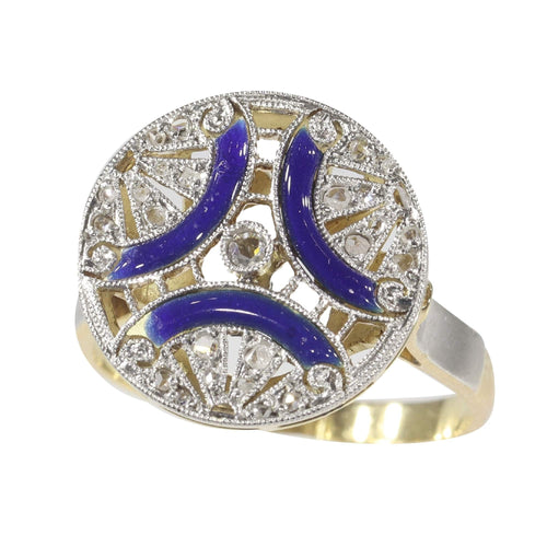Bague 50 Bague de fiançailles Art Déco vintage en diamant avec émail bleu 58 Facettes 22236-0281
