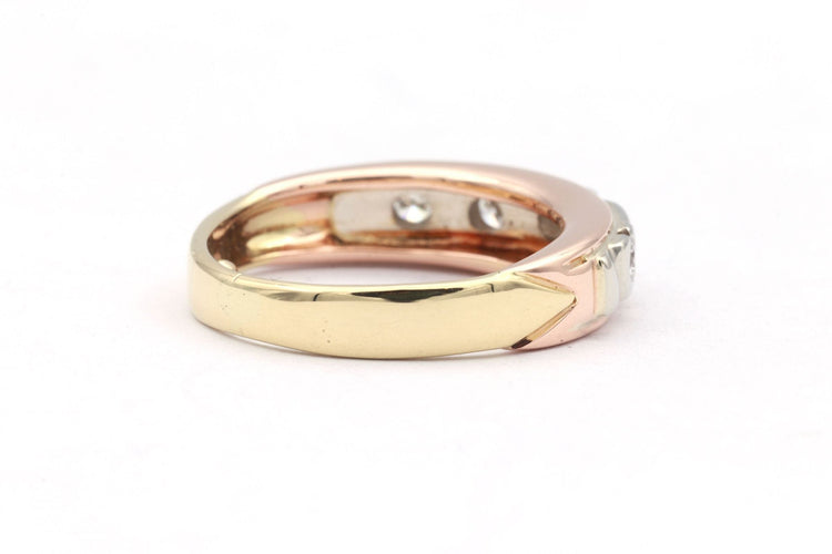 Bague 47 Alliance demi-américaine contemporaine en or jaune, blanc et rose sertie de diamants 58 Facettes 19455