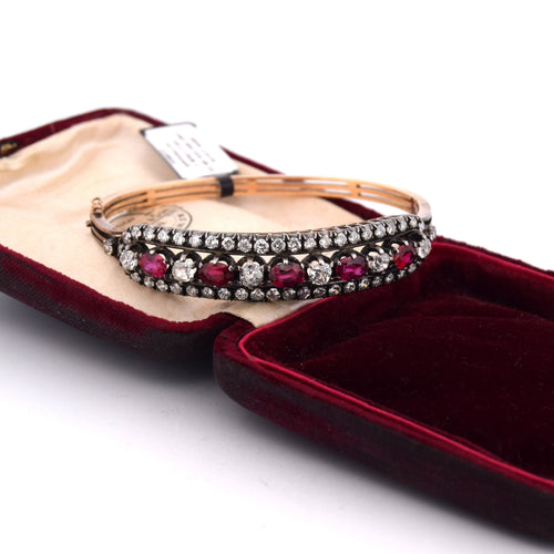 Bracelet Bracciale vintage en or rose 14 kt et argent 925 avec rubis et diamants 58 Facettes