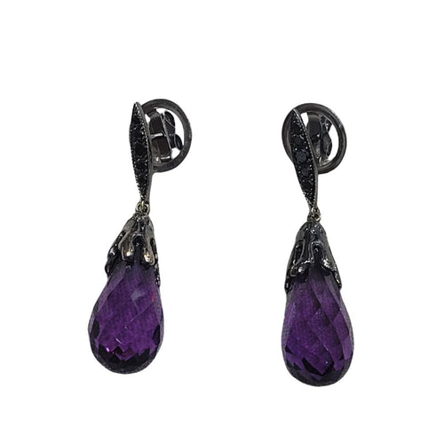 Boucles d'oreilles Boucles d'oreilles en améthyste et diamants noirs, en or 18 carats et ruthénium 58 Facettes T385
