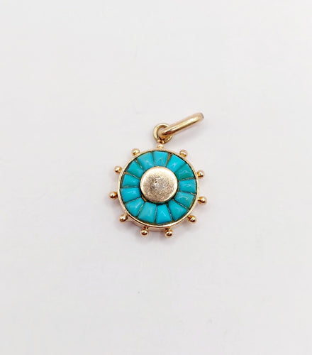 Pendentif Pendentif antique roue ornée de turquoise en or rose 18k (circa 1900) 58 Facettes A06368
