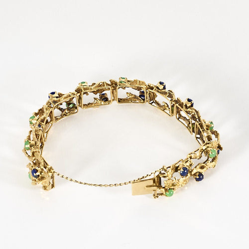 Modernist bracelet in yellow gold, chrysoprase and lapis lazuli 