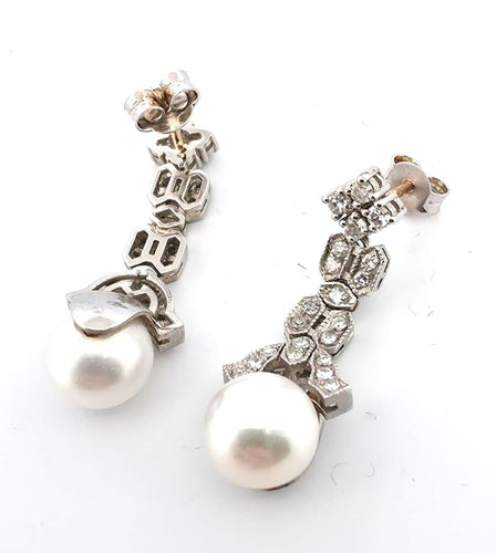 Boucles d'oreilles Boucles d'oreilles en platine avec perles et diamants 58 Facettes