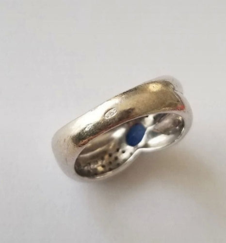 Bague 53 Bague or blanc saphir diamants 58 Facettes