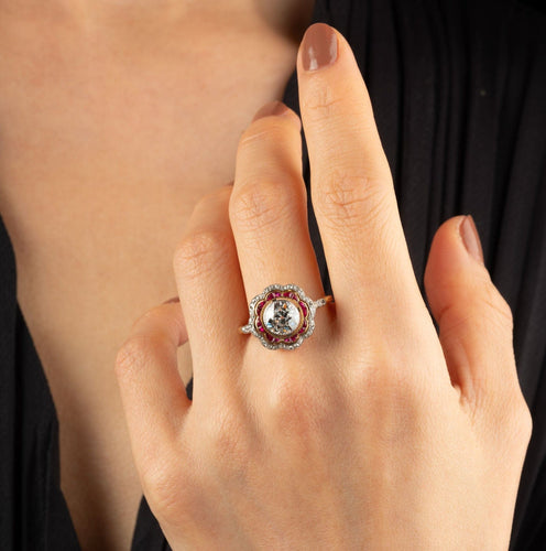 Bague 59 Bague en or jaune et platine, diamants, rubis - Vers 1915 Belle Époque 58 Facettes 4417