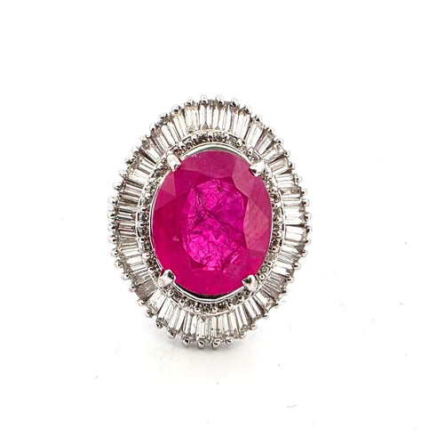 Inel din aur alb cu rubin și diamante 