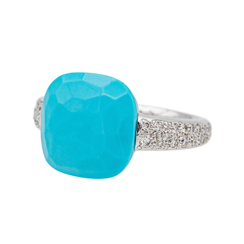 Bague 54 Pomellato Bague Capri Or blanc Turquoise, Diamant 58 Facettes 3726310CN