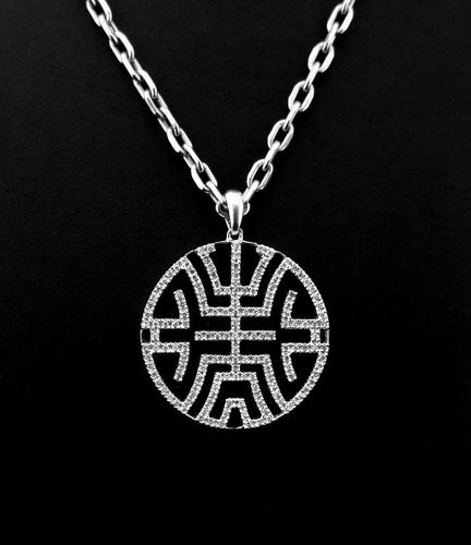 Pendentif Pendentif Circulaire Onyx et Diamants, Chaîne en Or Blanc 58 Facettes