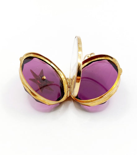 Pendentif Pendentif photo, reliquaire antique or jaune, verre violet et perle 58 Facettes A06193