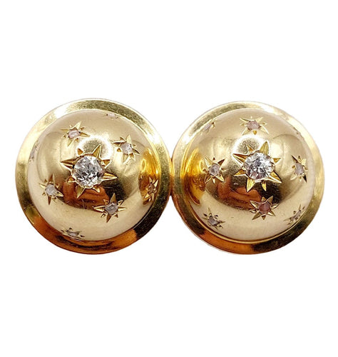 Boucles d'oreilles Puces d'oreilles art deco or 18k demi sphère ornée de diamant tailles anciennes en sertis étoilés (circa 1950) 58 Facettes A03419