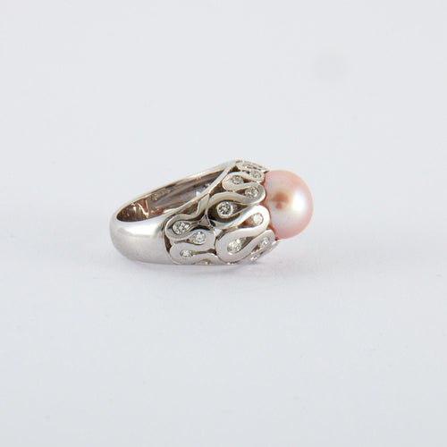 Bague 52.5 Bague Jonc Perle Rose Diamants 58 Facettes