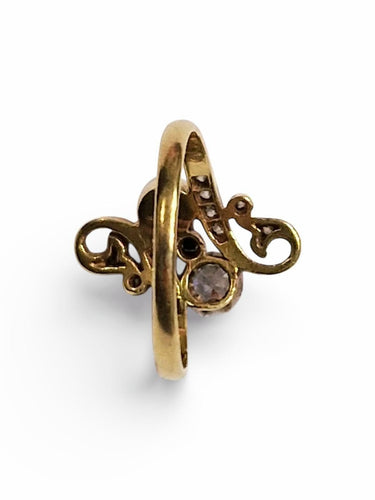 Bague 53 Bague Art Nouveau perle et diamants taille ancienne en or jaune 18k 58 Facettes