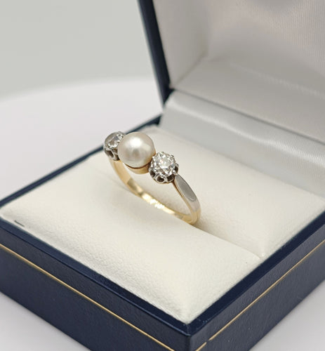Bague 51 Bague Trilogie début XXème Diamant Perle 58 Facettes