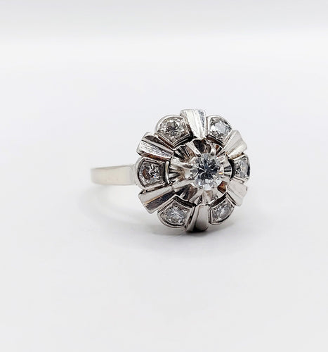 Inel floare art deco din aur alb 18k și 0,50 carate de diamante 