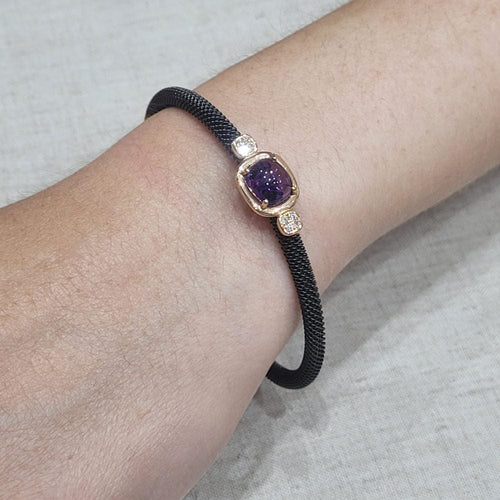 Bracelet Bracelet en acier et or rose avec améthyste et diamants 58 Facettes PUV361