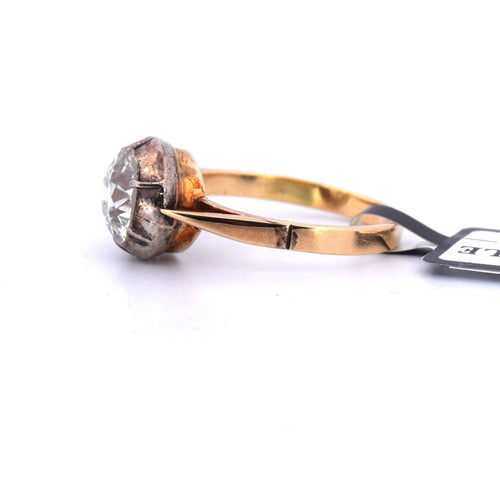 Bague 54 Anello ancien en or jaune et blanc 18 kt avec diamant 2,00 ct 58 Facettes