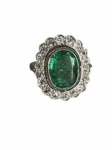 Bague 53 Bague Fleur Platine Or Gris Emeraude Diamants 58 Facettes LOT 6276